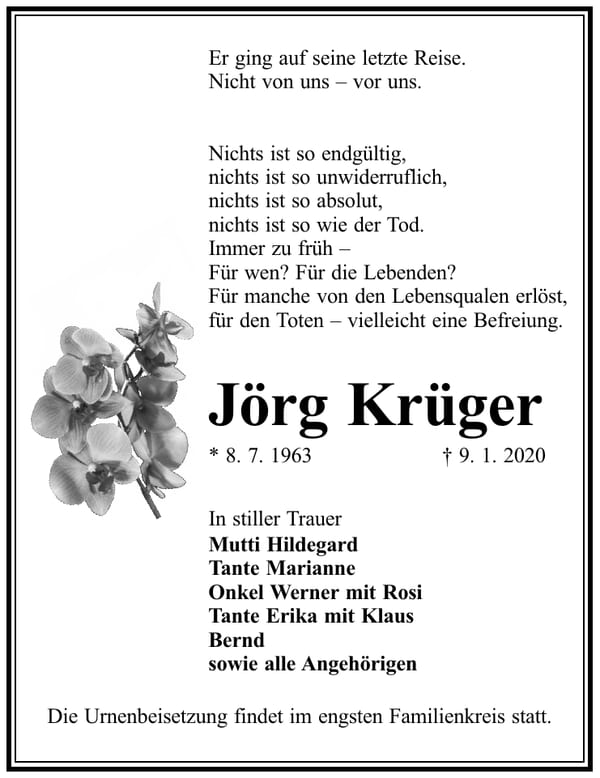 Traueranzeige Jörg Krüger