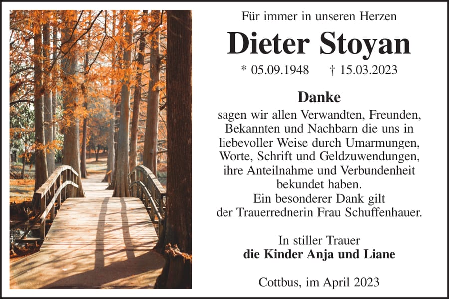 Traueranzeige Dieter Stoyan