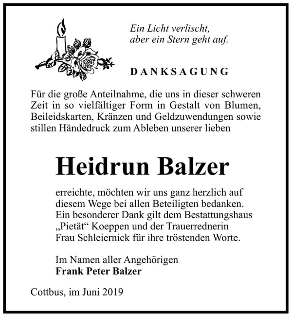 Danksagung Heidrun Balzer