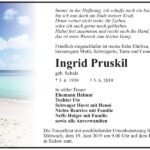 Traueranzeige Ingrid Pruskil, geb. Schulz