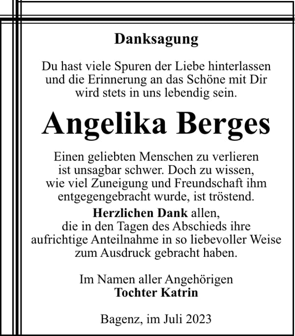 Danksagung Angelika Berges