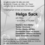 Traueranzeige Helga Sack, geb. Belau
