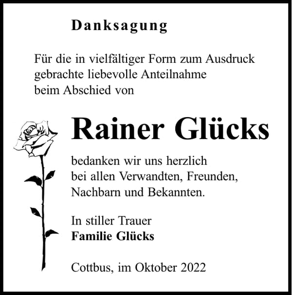 Danksagung Rainer Glücks