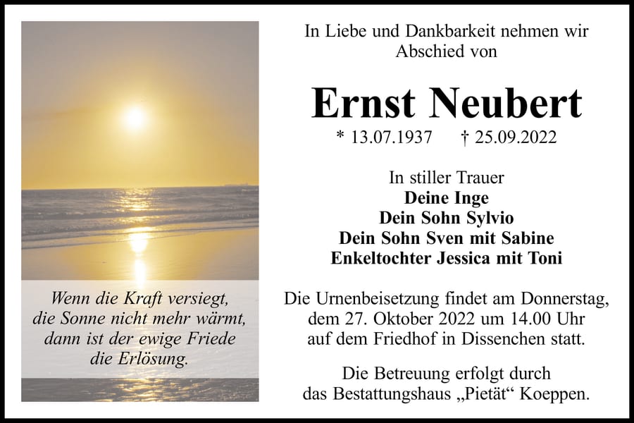 Traueranzeige Ernst Neubert
