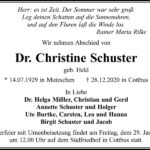 Traueranzeige Dr. Christine Schuster, geb. Held
