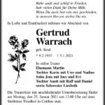 Traueranzeige Gertrud Warrach, geb. Koal