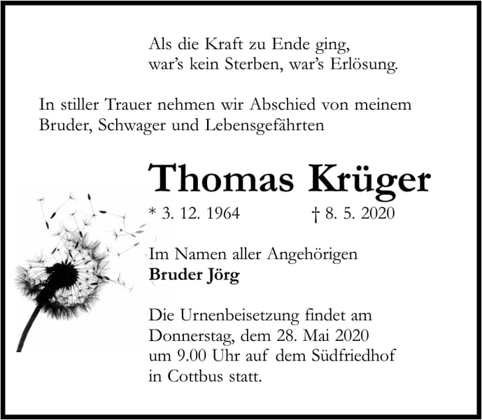 Traueranzeige Thomas Krüger