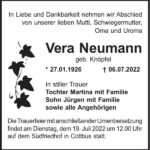 Traueranzeige Vera Neumann, geb. Knöpfel