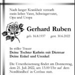 Traueranzeige Gerhard Ruben