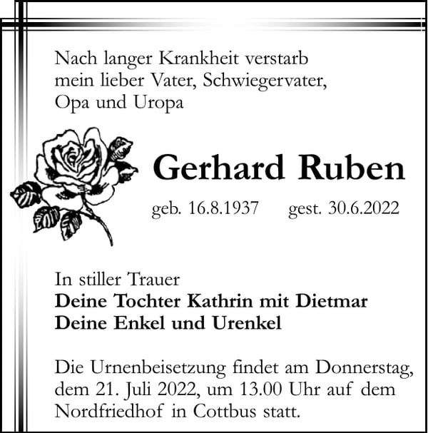 Traueranzeige Gerhard Ruben