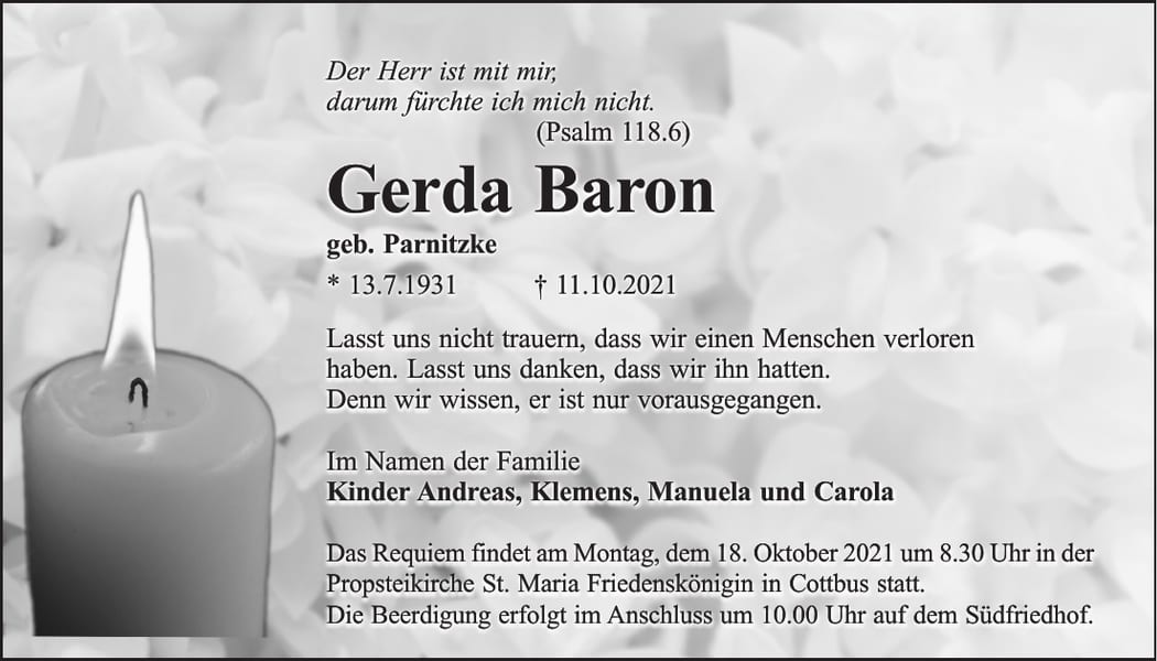 Traueranzeige Gerda Baron, geb. Parnitzke