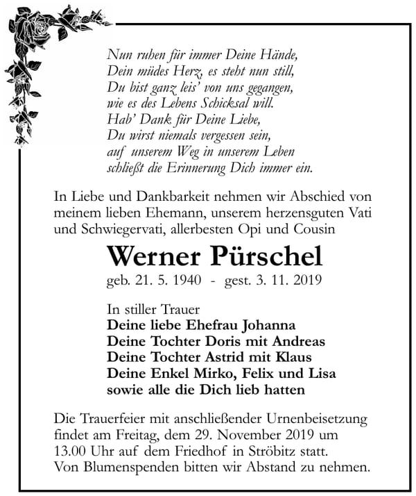 Traueranzeige Werner Pürschel