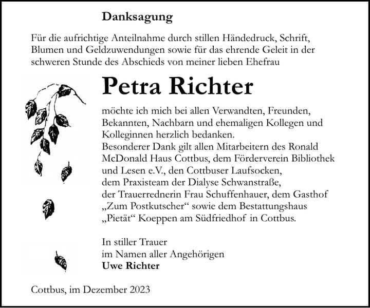 Danksagung Petra Richter