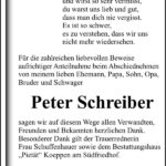 Danksagung Peter Schreiber