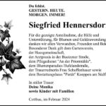 Danksagung Siegfried Hennersdorf