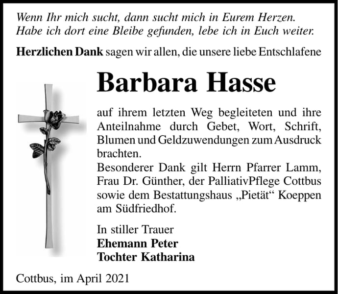 Danksagung Barbara Hasse