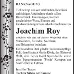 Danksagung Joachim Roy
