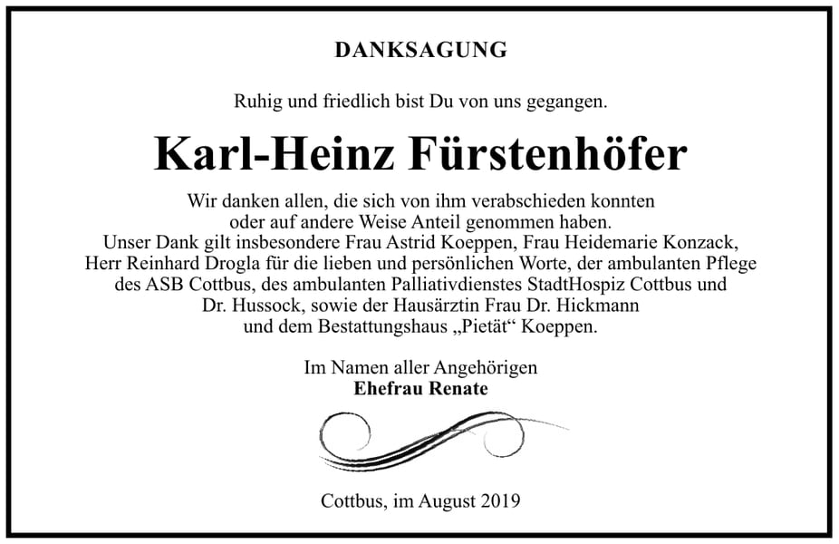Danksagung Karl-Heinz Fürstenhöfer