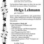 Danksagung Helga Lehmann, geb. Ganschow