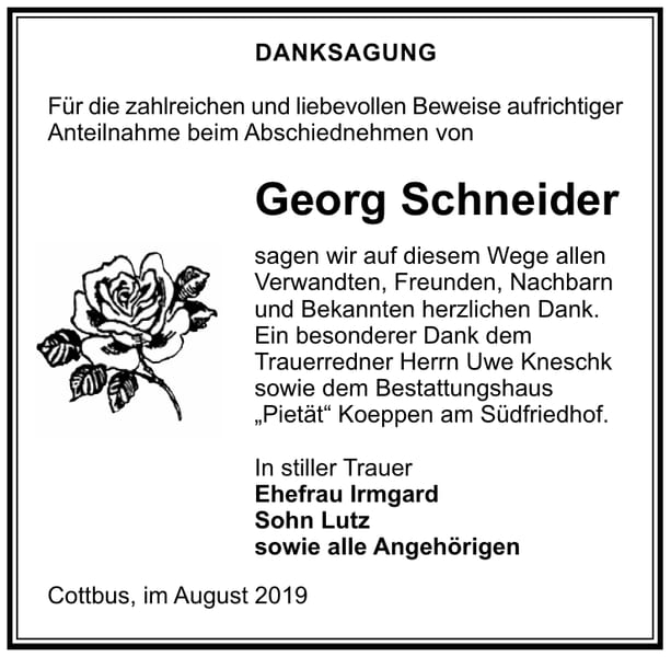 Danksagung Georg Schneider