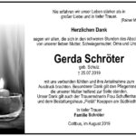 Danksagung Gerda Schröter, geb. Schulz