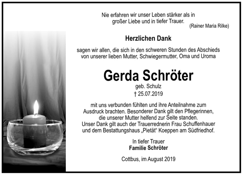 Traueranzeige Gerda Schröter, geb. Schulz