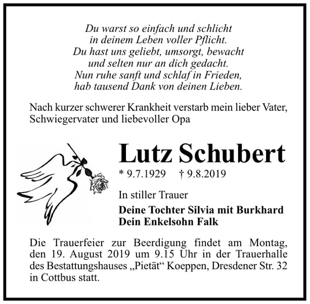 Traueranzeige Lutz Schubert