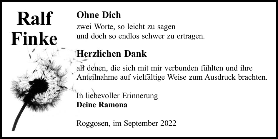 Danksagung Ralf Finke