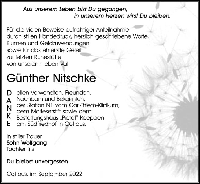 Danksagung Günther Nitschke