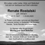 Traueranzeige Renate Rostalski, geb. Ullmann