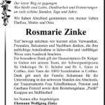 Danksagung Rosmarie Zinke