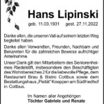 Danksagung Hans Lipinski