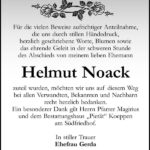 Danksagung Helmut Noack