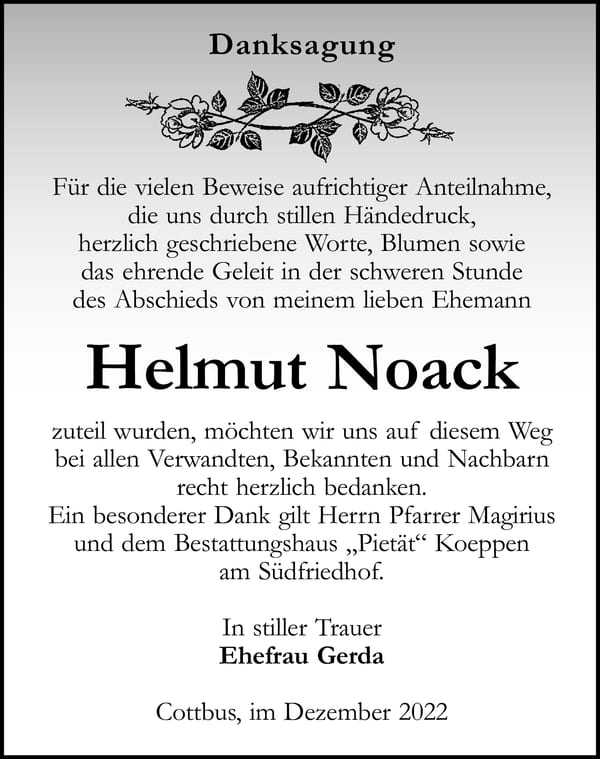 Danksagung Helmut Noack