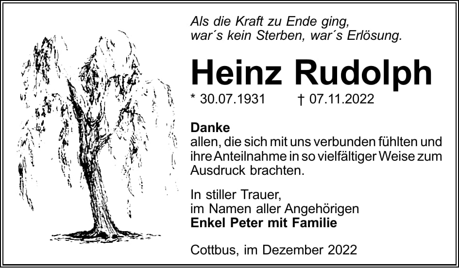 Danksagung Heinz Rudolph