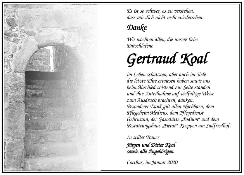 Danksagung Gertraud Koal