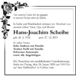 Traueranzeige Hans-Joachim Scheibe