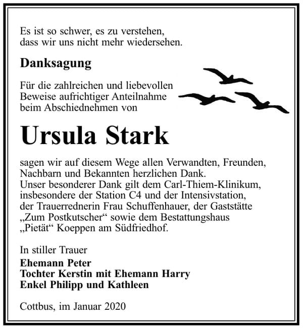 Danksagung Ursula Stark