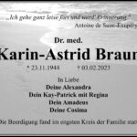 Traueranzeige Dr. med. Karin-Astrid Braun