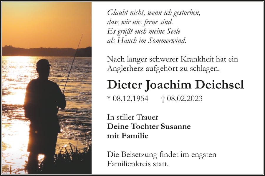 Traueranzeige Dieter Joachim Deichsel