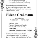 Traueranzeige Helene Großmann, geb. Hänschen