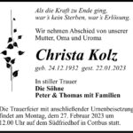 Traueranzeige Christa Kolz
