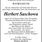 Danksagung Herbert Saschowa