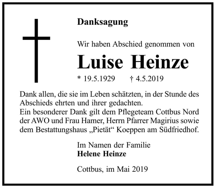 Danksagung Luise Heinze