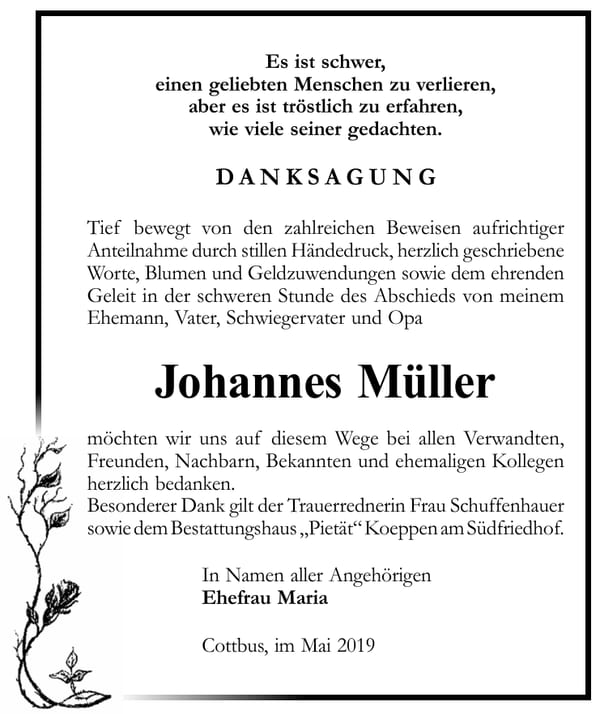 Danksagung Johannes Müller