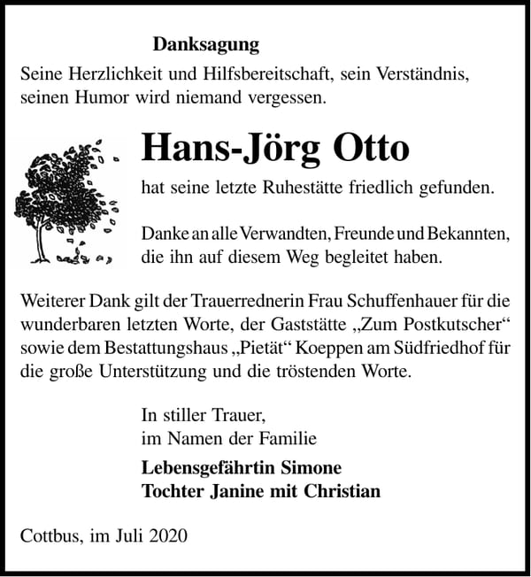 Danksagung Hans-Jörg Otto