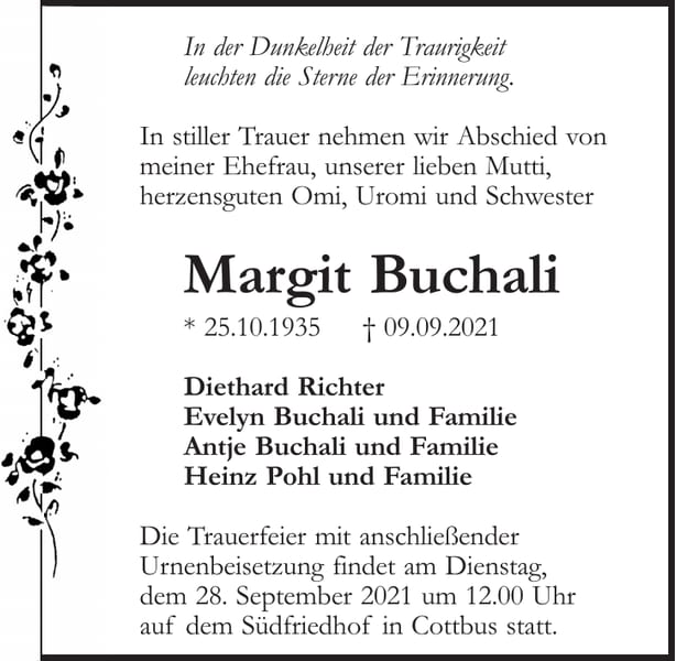 Traueranzeige Margit Buchali
