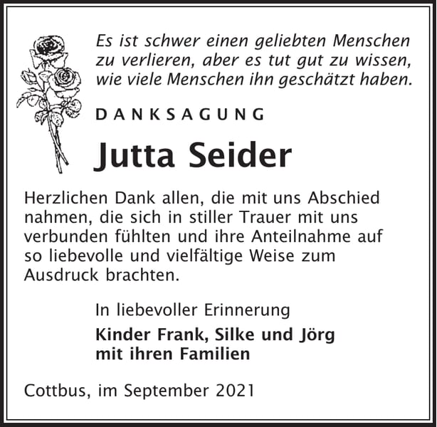 Danksagung Jutta Seider