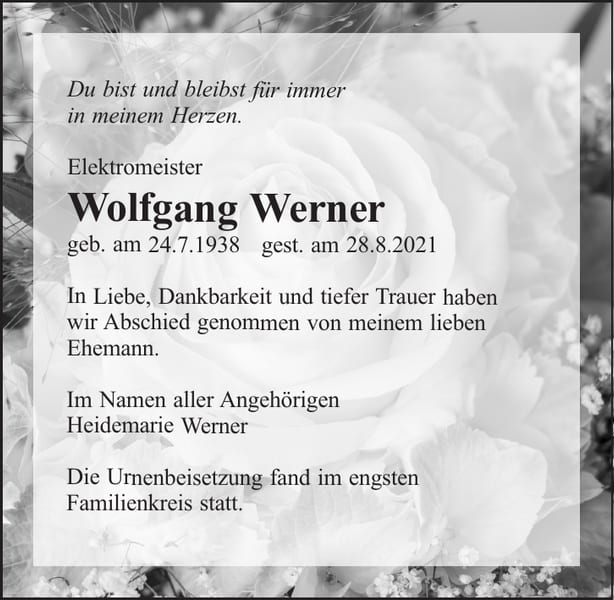 Traueranzeige Wolfgang Werner
