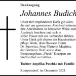 Traueranzeige Johannes Budich